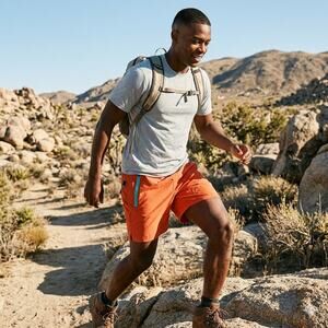 Outdoor Afro x REI Co-op Men's Trail Shorts Rust Orange Blue Zip Medium Hiking